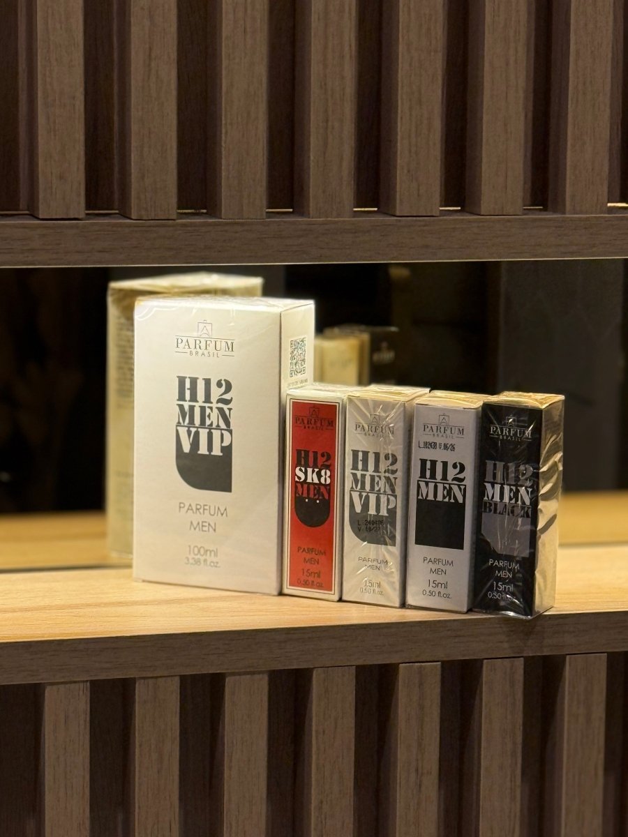 Kit Homem com H - H12 Men Vip100ml + H12 SK8 Men15ml + - H12 Men Vip15ml + H12 Men15ml + H12 Black15ml - StoreParfum