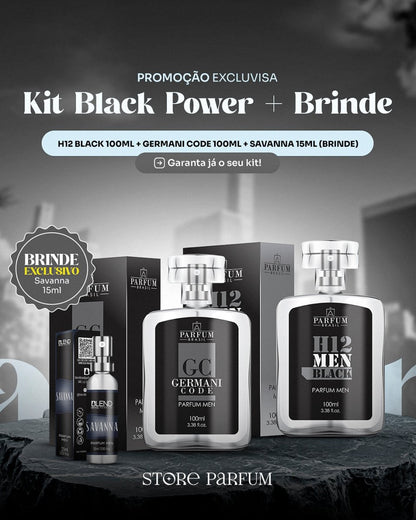 Kit Black Power +brinde - H12Black100ml + GermaniCode100ml+Savanna15ml (brinde) - StoreParfum