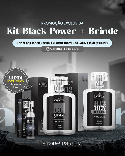 Kit Black Power +brinde - H12Black100ml + GermaniCode100ml+Savanna15ml (brinde) - StoreParfum