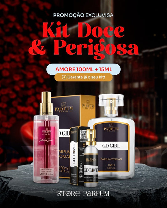Kit doce e perigosa - GD Girl 100ml + GD Love 15ml + Body splash Seduction Scent - StoreParfum